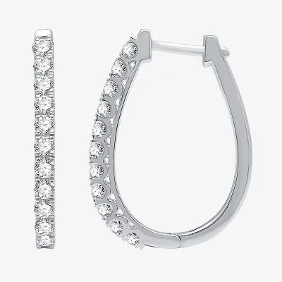 Womens 1 CT. T.W. Lab Grown White Diamond Sterling Silver 24.7mm Oval Hoop Earrings