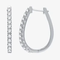 Womens 1 CT. T.W. Lab Grown White Diamond Sterling Silver 24.7mm Oval Hoop Earrings