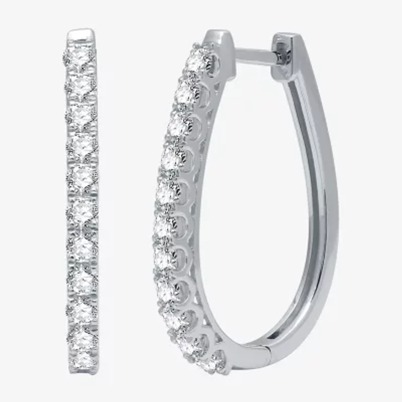 Womens 1 CT. T.W. Lab Grown White Diamond Sterling Silver 24.7mm Oval Hoop Earrings