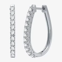 Womens 1 CT. T.W. Lab Grown White Diamond Sterling Silver 24.7mm Oval Hoop Earrings