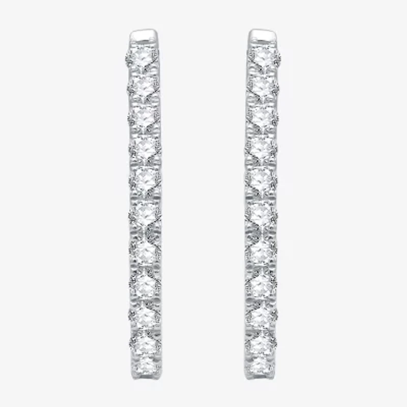 Womens 1 CT. T.W. Lab Grown White Diamond Sterling Silver 24.7mm Oval Hoop Earrings
