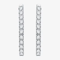 Womens 1 CT. T.W. Lab Grown White Diamond Sterling Silver 24.7mm Oval Hoop Earrings