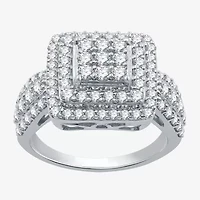 Womens 1 1/2 CT. T.W. Lab Grown White Diamond Sterling Silver Cushion Halo Side Stone Cocktail Ring