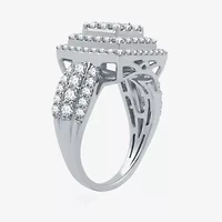 Womens 1 1/2 CT. T.W. Lab Grown White Diamond Sterling Silver Cushion Halo Side Stone Cocktail Ring