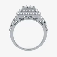 Womens 1 1/2 CT. T.W. Lab Grown White Diamond Sterling Silver Cushion Halo Side Stone Cocktail Ring