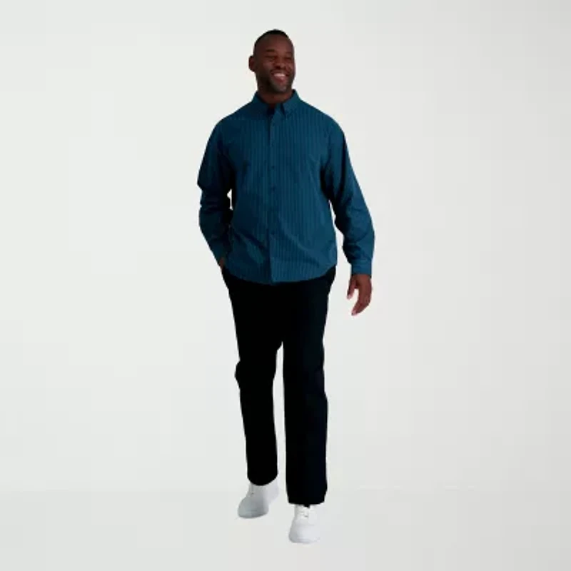 Haggar Mens Long Sleeve Cuffed Regular Fit Big and Tall Button-Down Shirt