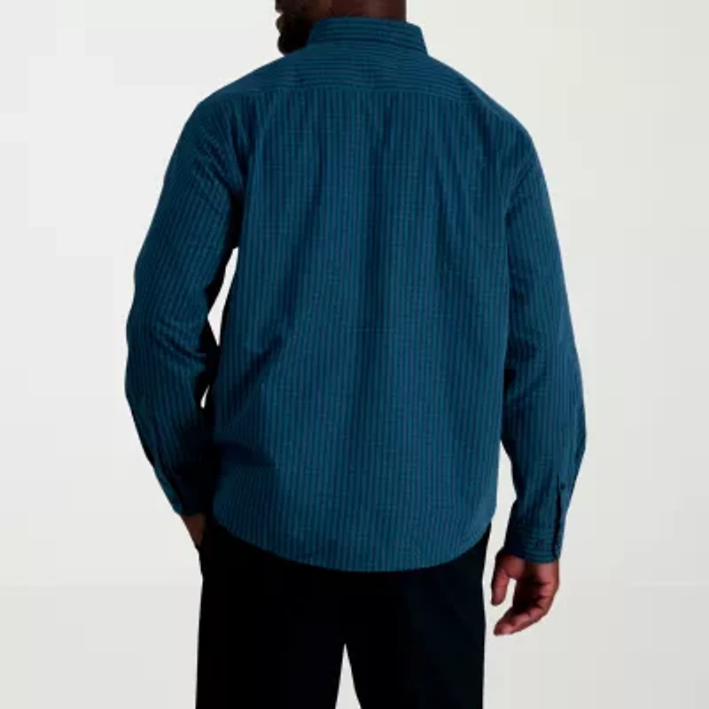 Haggar Mens Long Sleeve Cuffed Regular Fit Big and Tall Button-Down Shirt