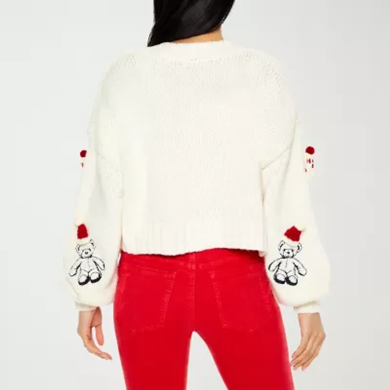Forever 21 Bear Santa Hat Womens Long Sleeve Open Front Juniors Cardigan