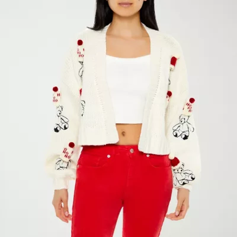Forever 21 Bear Santa Hat Womens Long Sleeve Open Front Juniors Cardigan