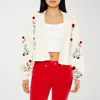 Forever 21 Bear Santa Hat Womens Long Sleeve Open Front Juniors Cardigan
