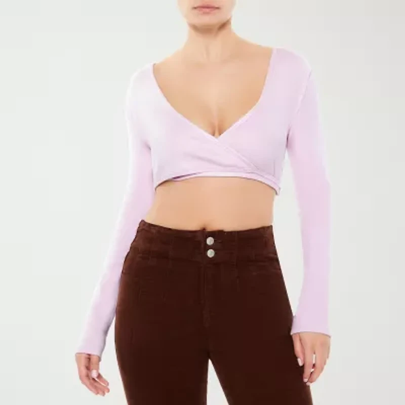 Forever 21 Womens V Neck Long Sleeve Juniors Blouse