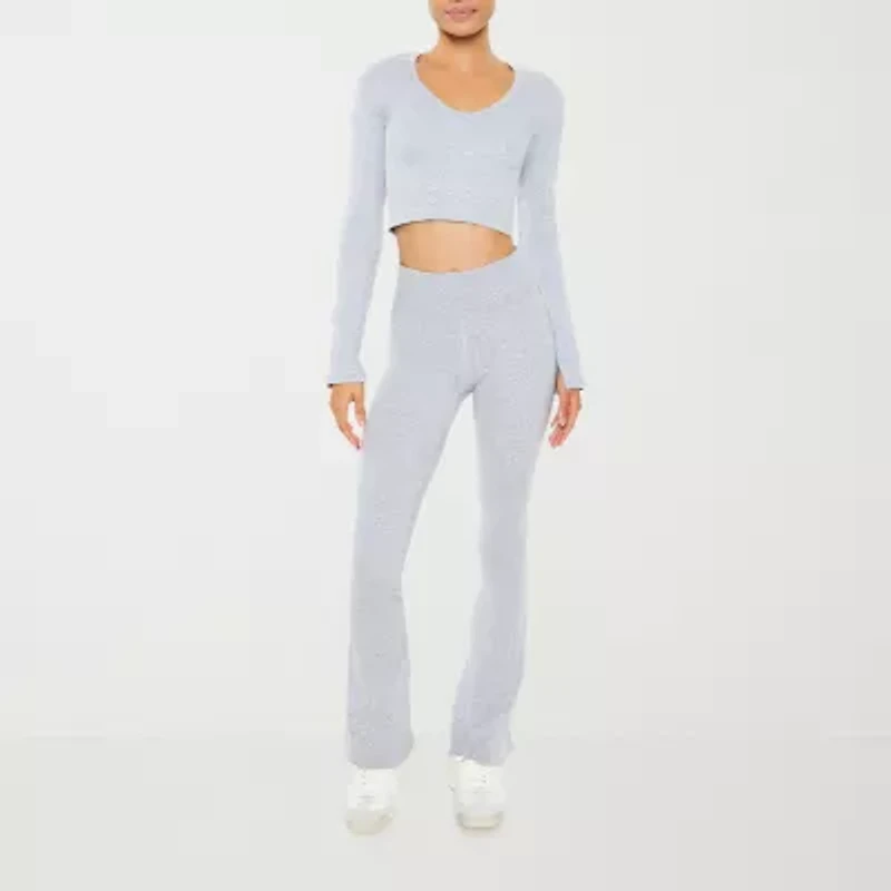 Forever 21 Womens V Neck Long Sleeve Active Juniors Crop Top