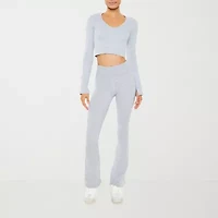 Forever 21 Womens V Neck Long Sleeve Active Juniors Crop Top