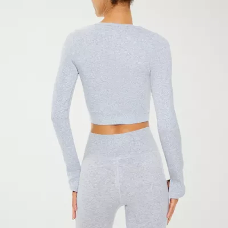 Forever 21 Womens V Neck Long Sleeve Active Juniors Crop Top