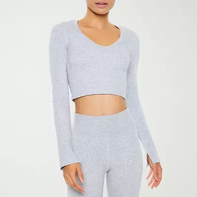 Forever 21 Womens V Neck Long Sleeve Active Juniors Crop Top