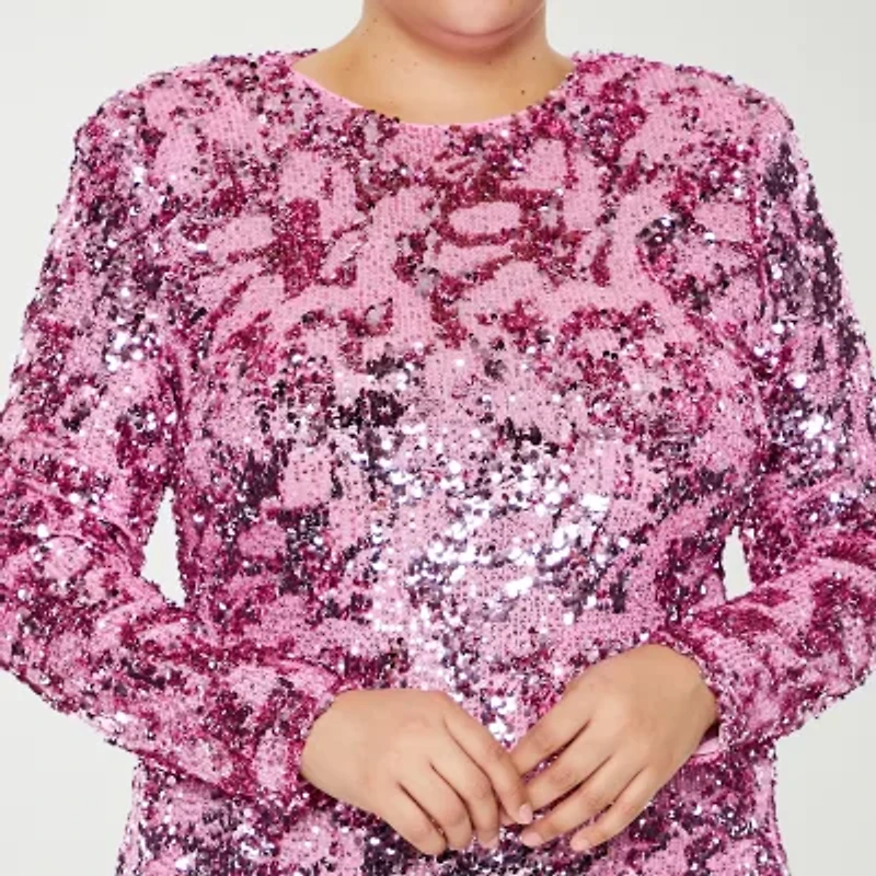 Forever 21 Womens Long Sleeve Sequin Juniors Plus Bodycon Dress