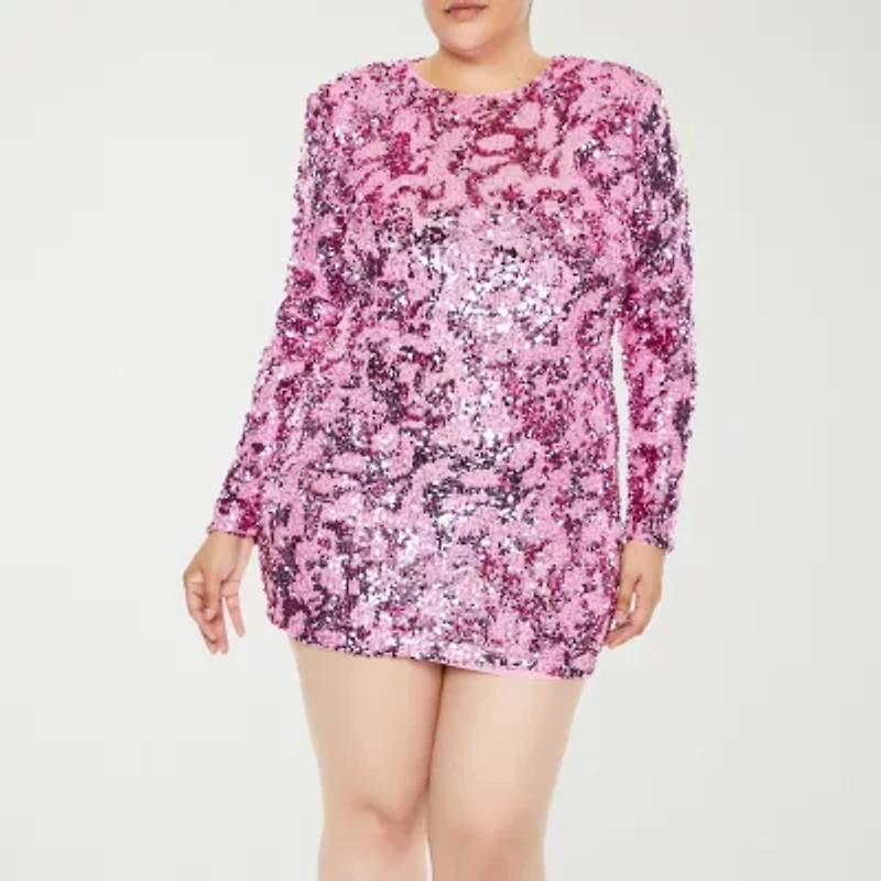Forever 21 Womens Long Sleeve Sequin Juniors Plus Bodycon Dress