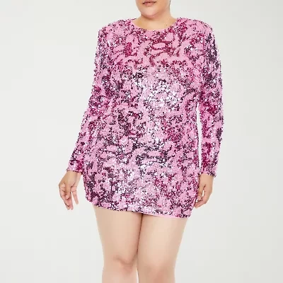 Forever 21 Womens Long Sleeve Sequin Juniors Plus Bodycon Dress