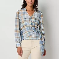 a.n.a Plaid Womens Long Sleeve Blouse