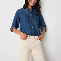 a.n.a Womens Easy-on + Easy-off Long Sleeve Cuffed Regular Fit Button-Down Shirt