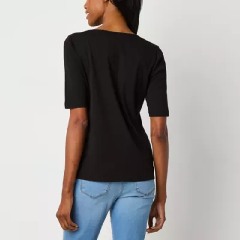 St. John's Bay Womens Boat Neck Elbow Sleeve Blouse