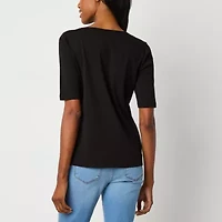 St. John's Bay Womens Boat Neck Elbow Sleeve Blouse