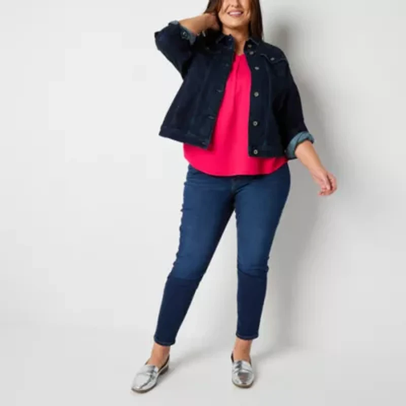Liz Claiborne Womens Plus Denim Midweight Jacket