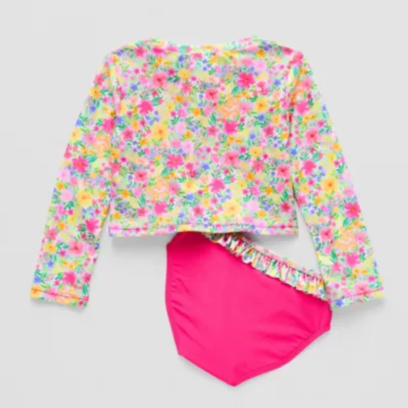 Okie Dokie Toddler Girls Floral 2-pc. Rash Guard Set