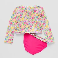 Okie Dokie Toddler Girls Floral 2-pc. Rash Guard Set