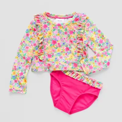 Okie Dokie Toddler Girls Floral 2-pc. Rash Guard Set
