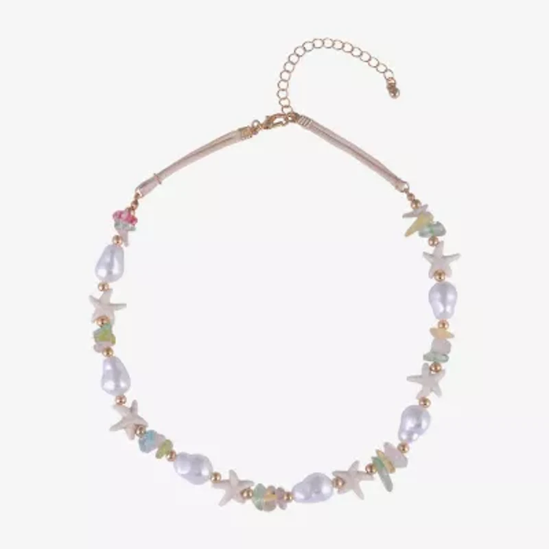 Arizona Gold Tone Starfish Womens 16 Inch Beaded Necklace