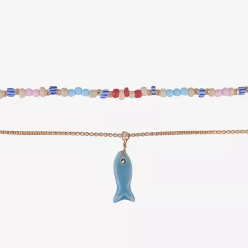 Arizona Gold Tone Fish Womens 16 Inch Beaded Necklace