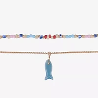 Arizona Gold Tone Fish Womens 16 Inch Beaded Necklace