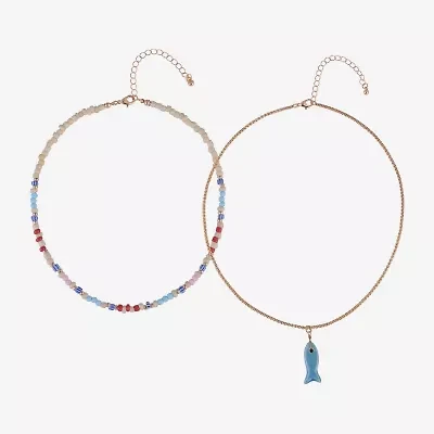 Arizona Gold Tone Fish Womens 16 Inch Beaded Necklace