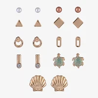 Arizona Gold Tone Turtle Shell Womens Simulated Pearl 9 Pair Earring Set