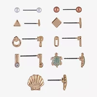 Arizona Gold Tone Turtle Shell Womens Simulated Pearl 9 Pair Earring Set