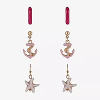 Arizona Gold Tone Starfish Womens Anchor 3 Pair Earring Set