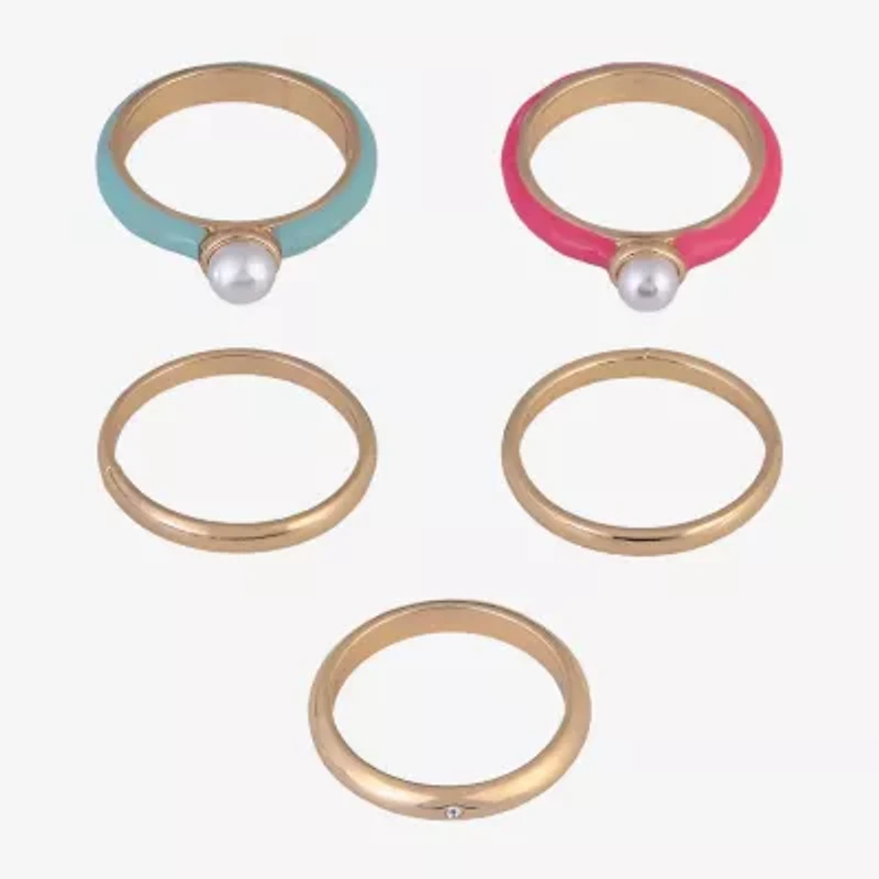 Arizona Gold Tone Womens Simulated Pearl Ring Set