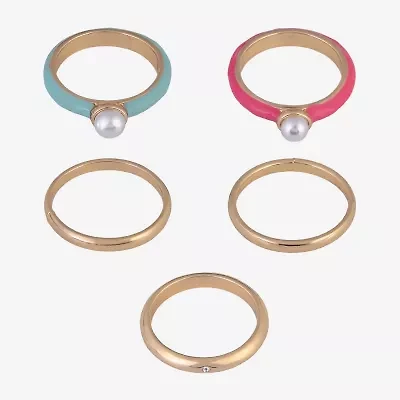 Arizona Gold Tone Womens Simulated Pearl Ring Set