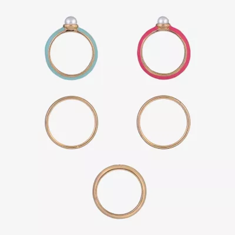 Arizona Gold Tone Womens Simulated Pearl Ring Set