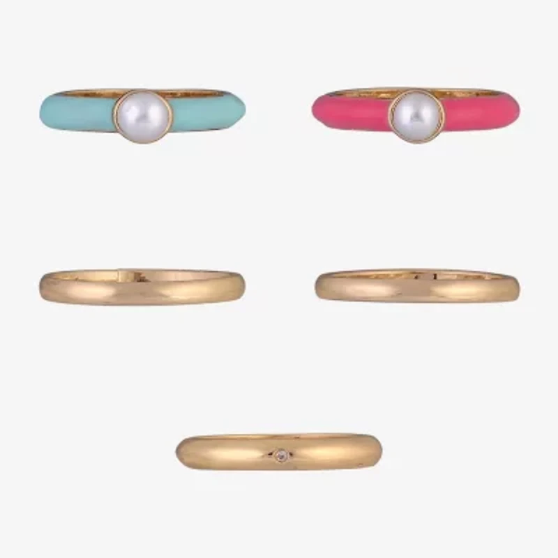 Arizona Gold Tone Womens Simulated Pearl Ring Set