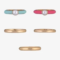 Arizona Gold Tone Womens Simulated Pearl Ring Set