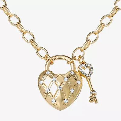 Juicy By Juicy Couture Gold Tone Pad Lock Womens Crystal Alloy Heart Keys 18 Inch Pendant Necklace