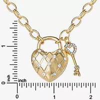 Juicy By Juicy Couture Gold Tone Pad Lock Womens Crystal Alloy Heart Keys 18 Inch Pendant Necklace