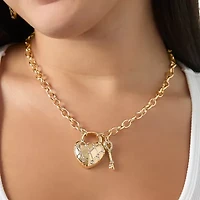 Juicy By Juicy Couture Gold Tone Pad Lock Womens Crystal Alloy Heart Keys 18 Inch Pendant Necklace
