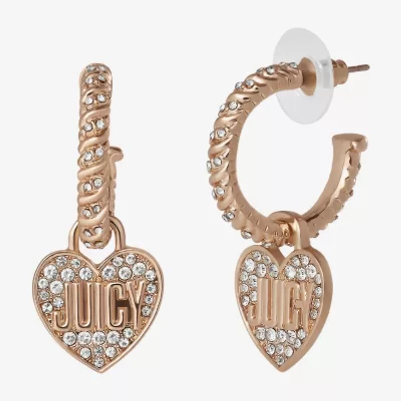 Juicy By Juicy Couture Gold Tone Charm Womens Crystal 38.6mm Heart Hoop Earrings