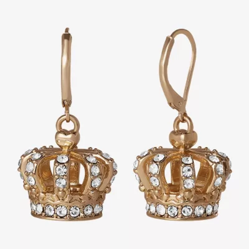 Juicy By Juicy Couture Gold Tone Womens Crystal Crown Drop Earrings