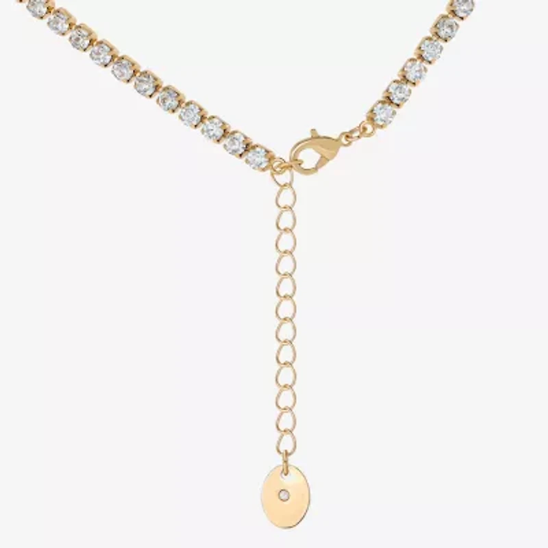 Juicy By Juicy Couture Gold Tone Script Womens Crystal 18 Inch Tennis Necklace