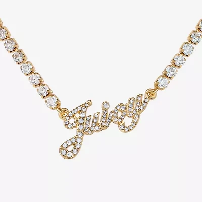 Juicy By Juicy Couture Gold Tone Script Womens Crystal 18 Inch Tennis Necklace