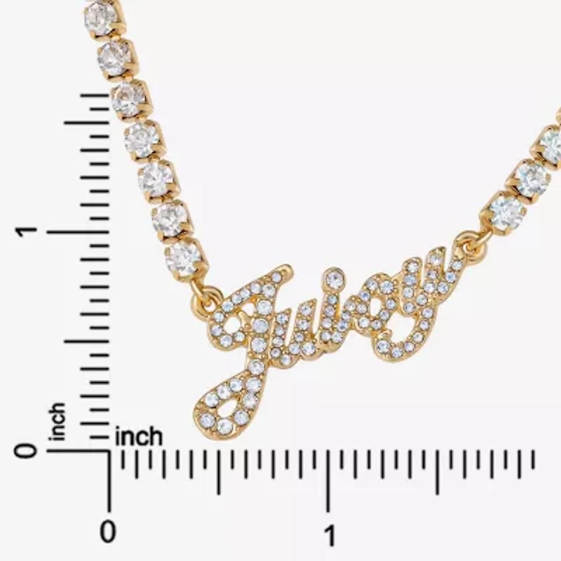 Juicy By Juicy Couture Gold Tone Script Womens Crystal 18 Inch Tennis Necklace